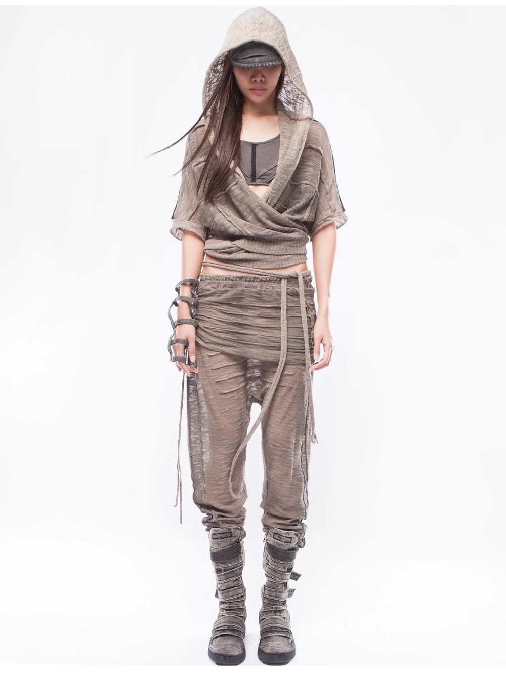 Demobaza, Rare! Sold out on website! Hooded Draped Women’s wrap top in Taupe